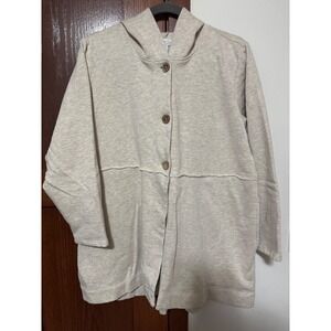 Coldwater Creek Womens PXL Oatmeal Heather Hooded Button Front Fleece Jacket